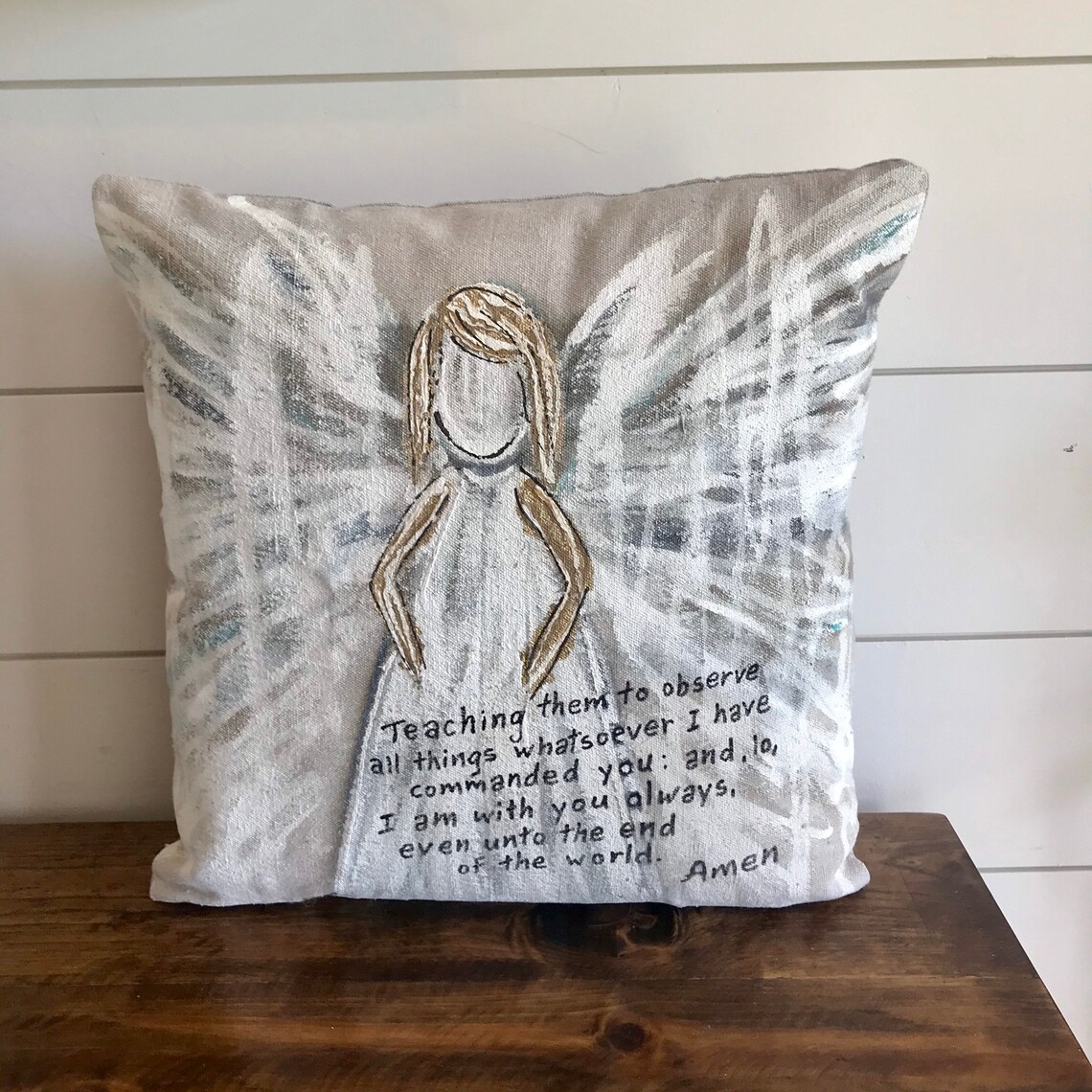 Angel and Quote Handpainted Pillow Pillow Cover Etsy