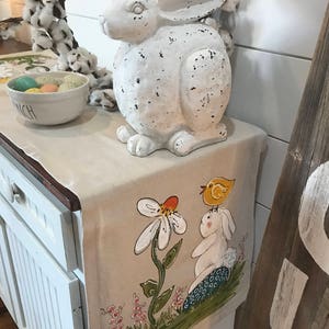 Bunny and Daisy Hand-painted Table Runners, Easter Table Linens, Springtime Decorations, Handmade image 1