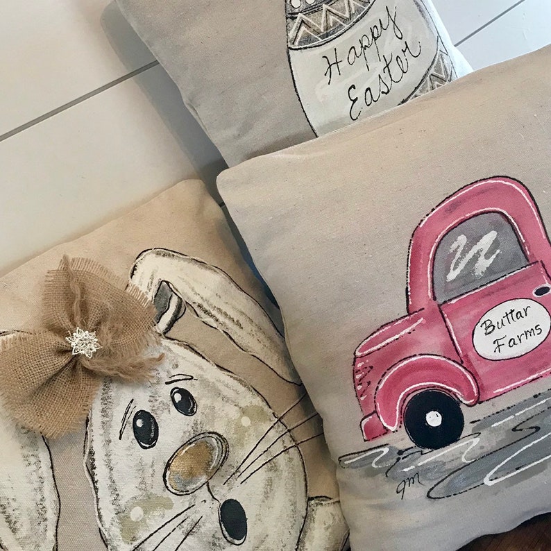 Farmhouse Easter Pillows Pink Easter Egg Truck Floppy Ear Etsy