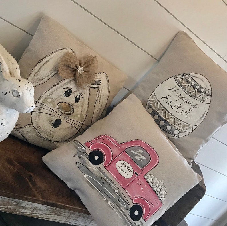 Farmhouse Easter Pillows Pink Easter Egg Truck Floppy Ear Etsy