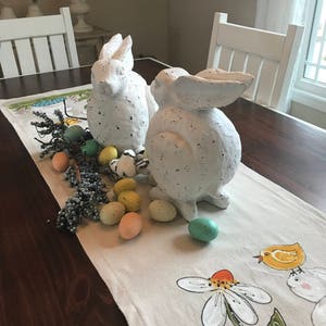 Bunny and Daisy Hand-painted Table Runners, Easter Table Linens, Springtime Decorations, Handmade image 2