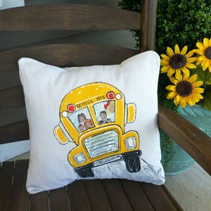 School Bus, School, Back to School, Teacher Gifts, Pillows, Porch Cushions, Hand-painted Pillows, Yellow Pillows, Pillow Cover, No. 138