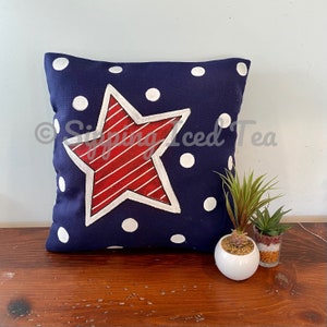 Navy with Star Patriotic Hand Pillow Cover