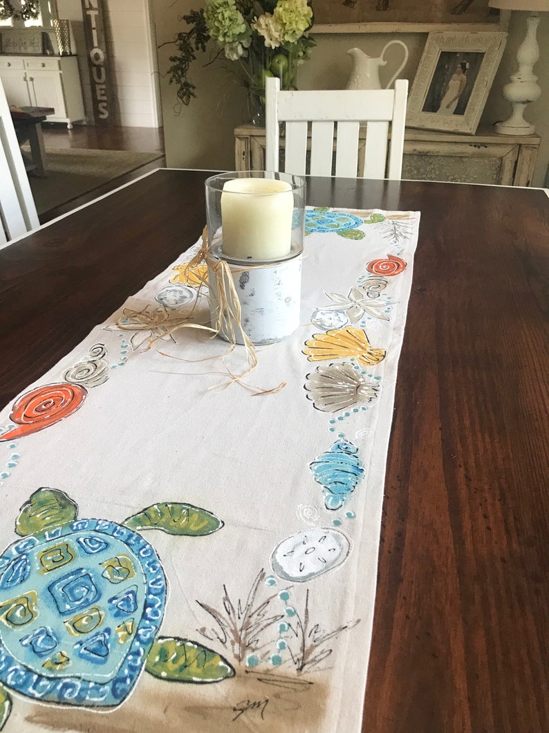 Beach Theme Runner Cottage Tablecloth Handpainted Etsy