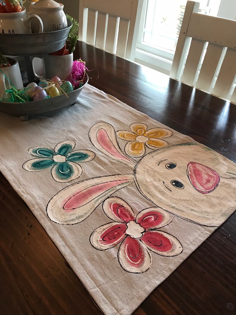White Bunny Table Runner Pastel Easter Tablecloth Etsy