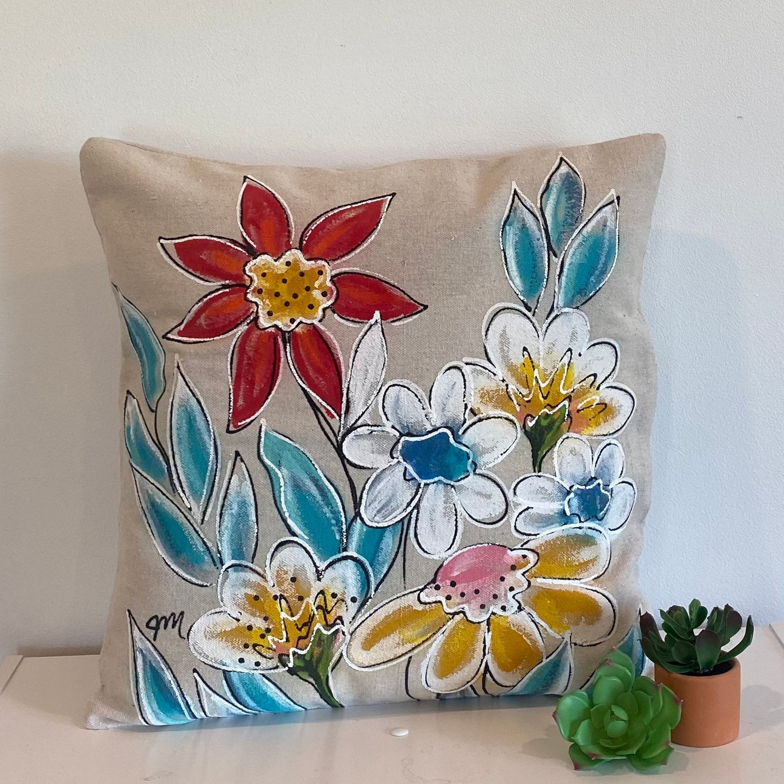 Assorted Spring Flowers Flower Pillow Handpainted Pillows Etsy