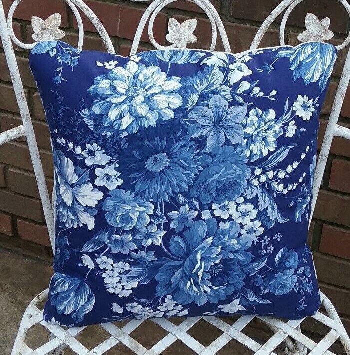 Floral Print Pillows Pillows With Navy Pillows With Blue Etsy