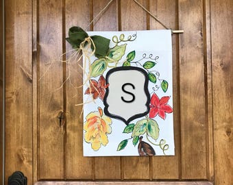 Fall Leaves Personalized Door Hanger, Hand-painted Flags, Fall Garden Flag, Fall Leaves, Welcome Sign, Wall Hanging, Holiday Decor, FLG07