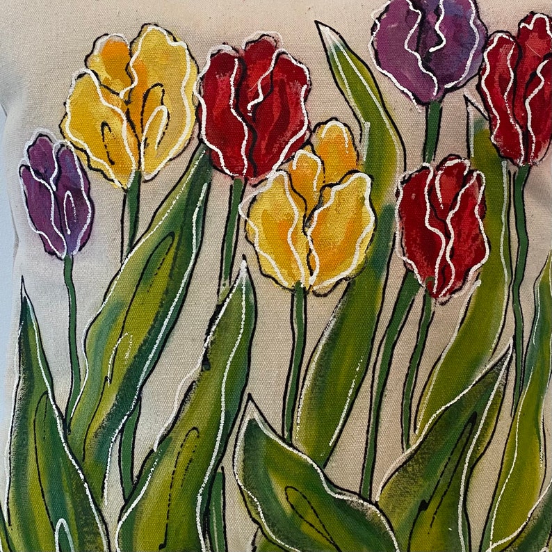Hand-painted Yellow Red Pillow Cover Pillow with Hand-painted Tulips Purple Coordinating Accent Pillows