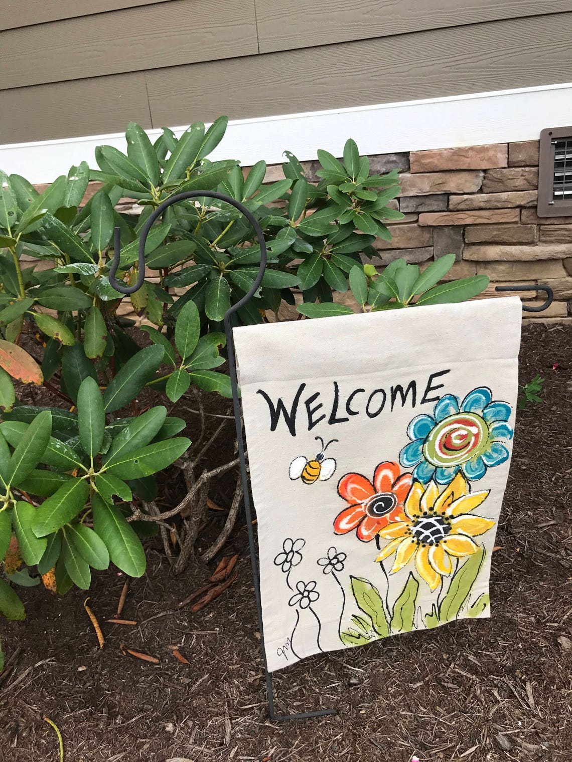 Welcome Sign Hand-painted Flags Flower Garden Decor - Etsy
