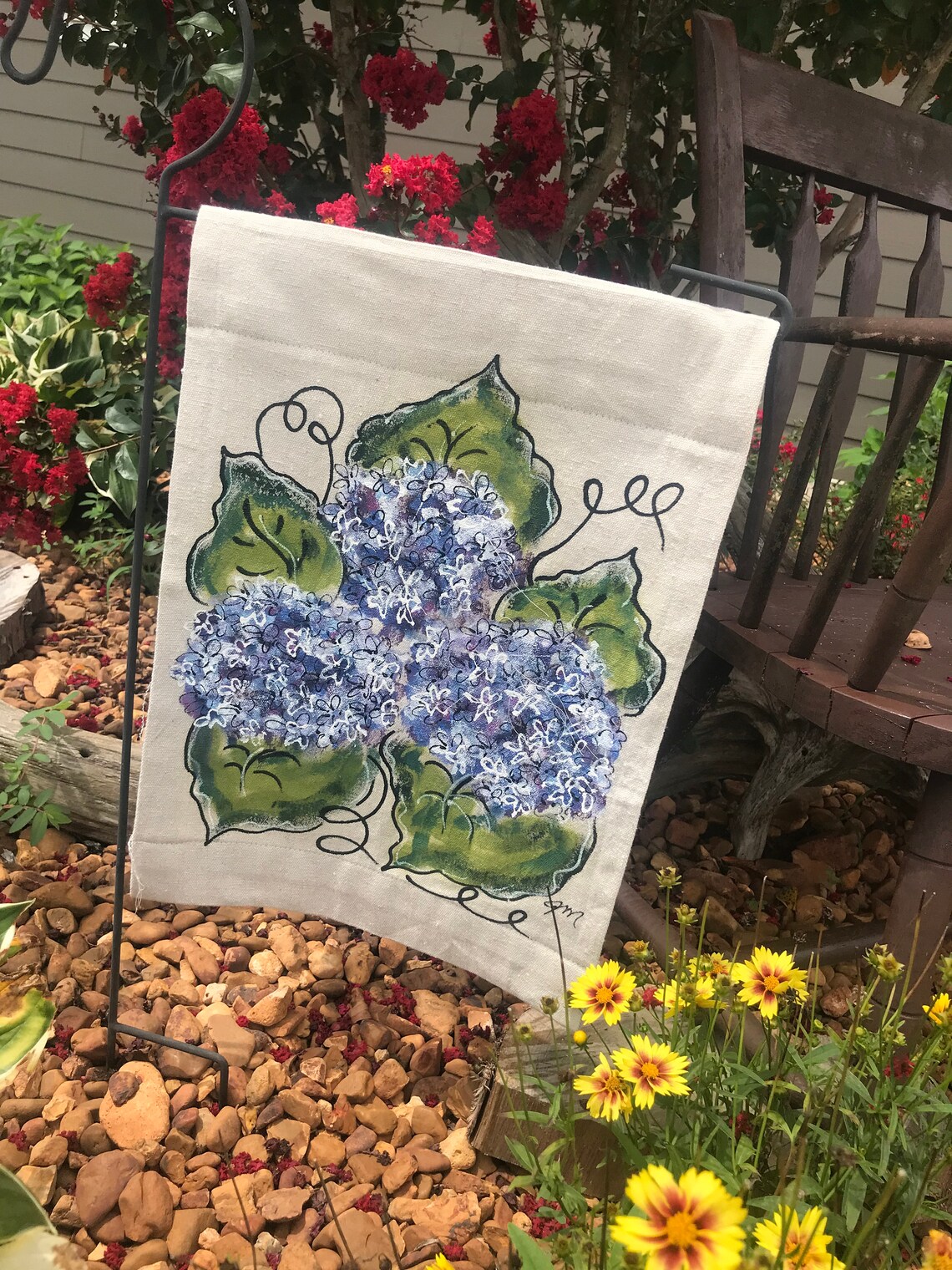 Blue Hydrangea Flag Hand-painted Garden Flag Home | Etsy