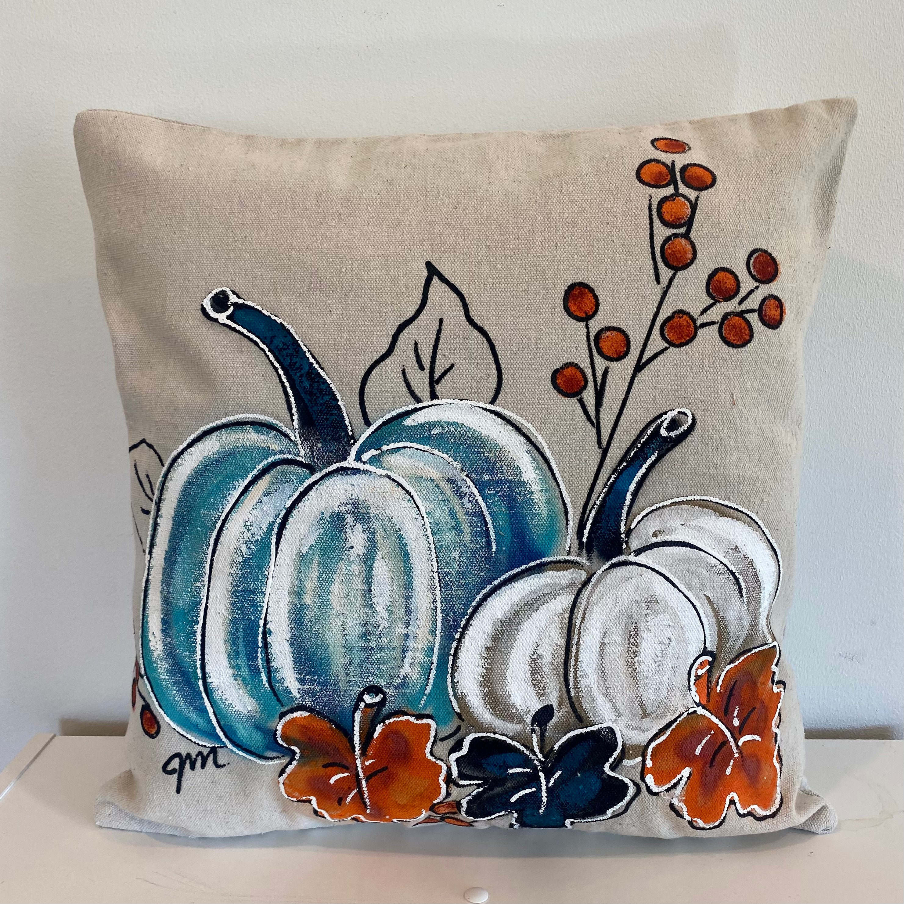 Halloween Cat and Pumpkin Hand-painted Pillow Cover 