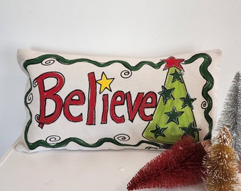 Believe Christmas Tree Lumbar Hand-painted Pillow Cover