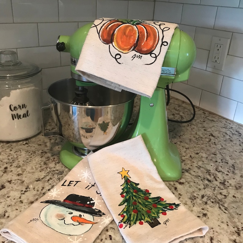 Holiday Hand Towel Gift Set Handpainted Kitchen Dish Towels Etsy