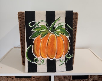 Black and White Striped Pumpkin Hand-painted Tea Towel