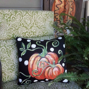 Orange Pumpkin and Vines, Black and White Polka Dot, Fall Pumpkin Pillows, Pillow Cover image 2