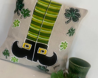 Leprechaun Legs St. Patrick's Day Hand-painted Pillow Cover