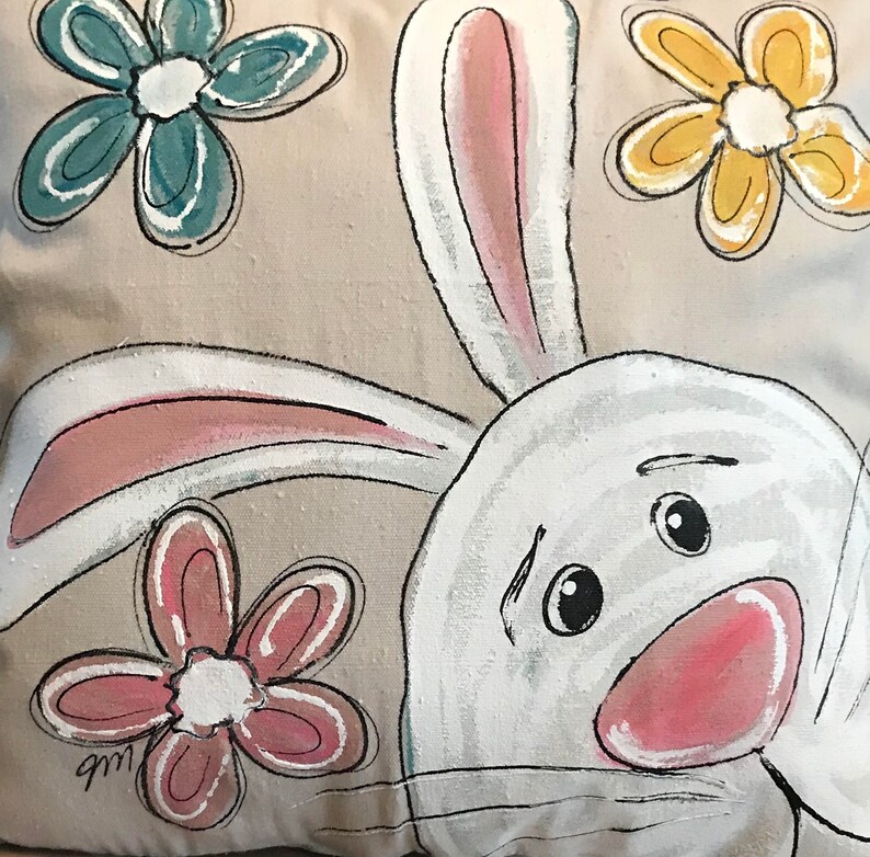Bunny Pillow Handpainted Sipping Ice Tea Easter Pillows Etsy