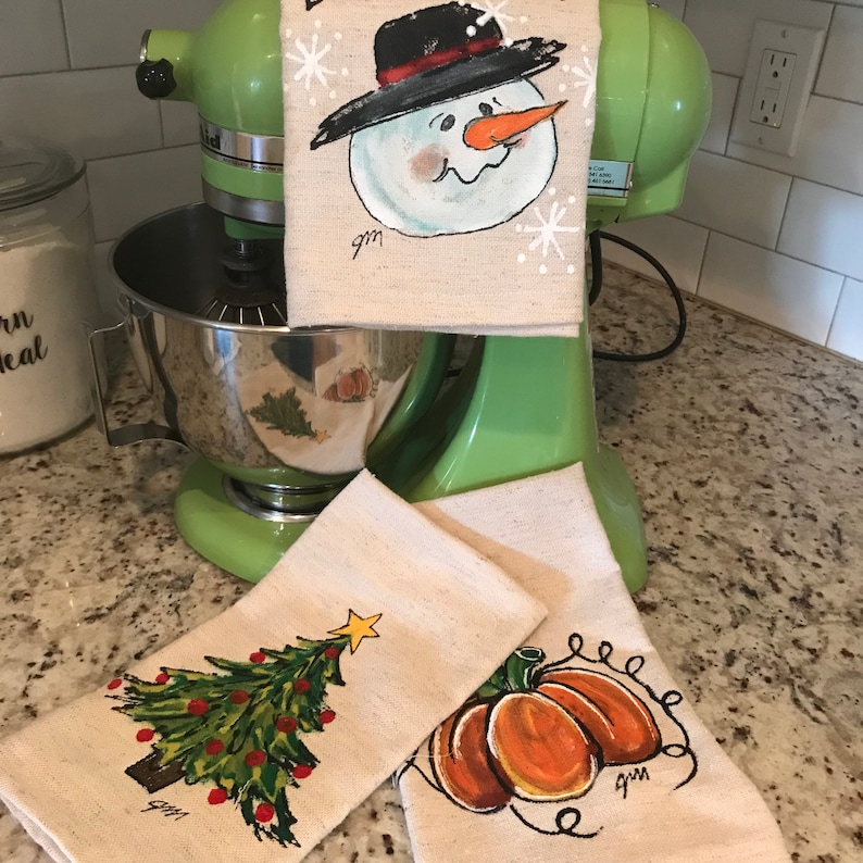 Holiday Hand Towel Gift Set Handpainted Kitchen Dish Towels Etsy