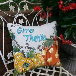 Whimsical Pumpkins, Fall Pumpkin Decorations, Give Thanks, Polka Dots Pumpkins, Holiday Pillows, Hand Painted, Pillow Covers