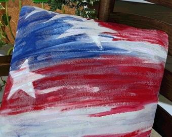 4th of July Party, Flag Pillow, Watercolor Look, Stars and Stripes, Patriotic, July 4th, Fourth of July, Hand-painted, Pillow Cover