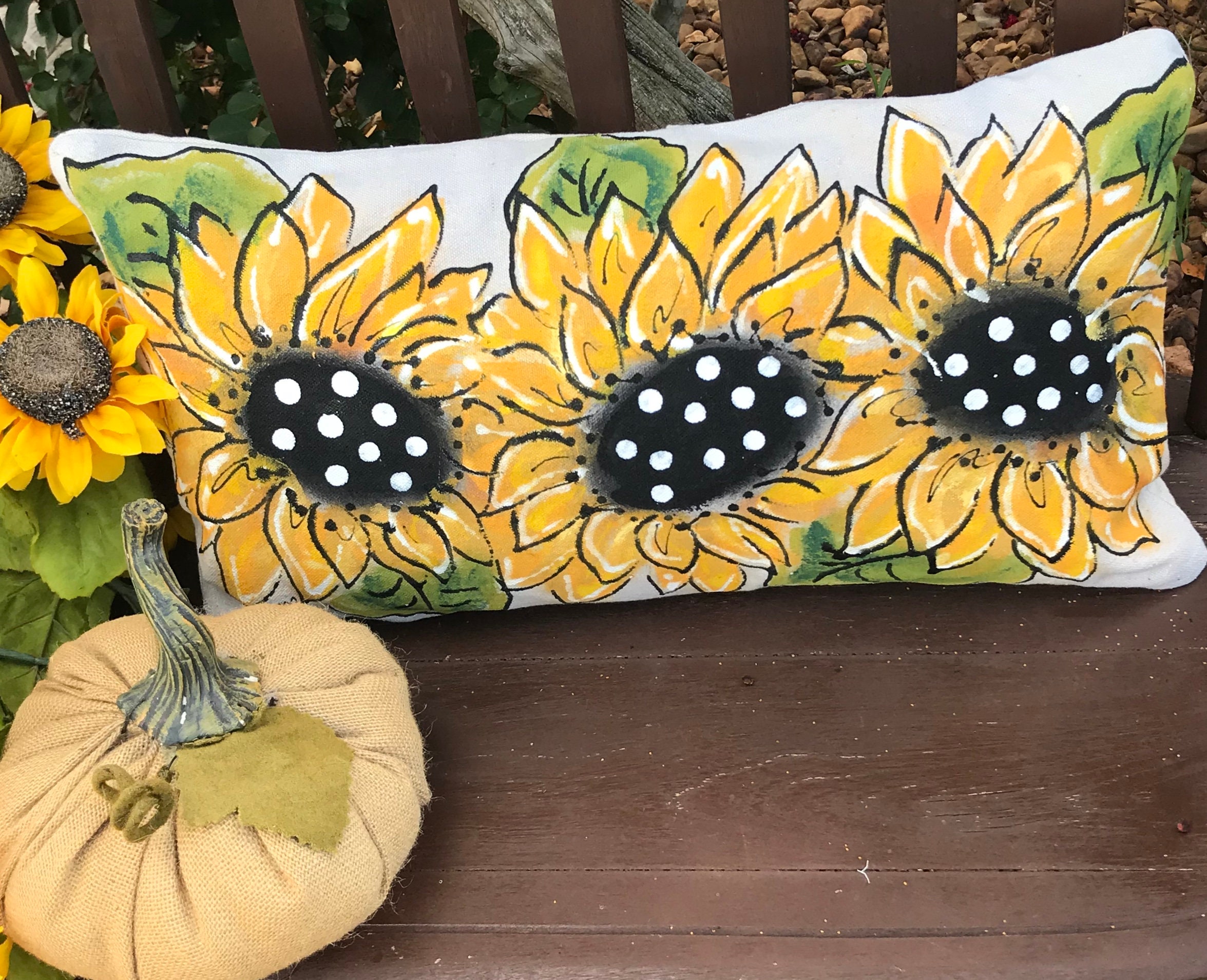 Lumbar With Sunflowers Farmhouse Bench Pillows Sunflower Room Decor Long Lumbar Pillow Front Porch Decor Porch Pillow Covers Cover