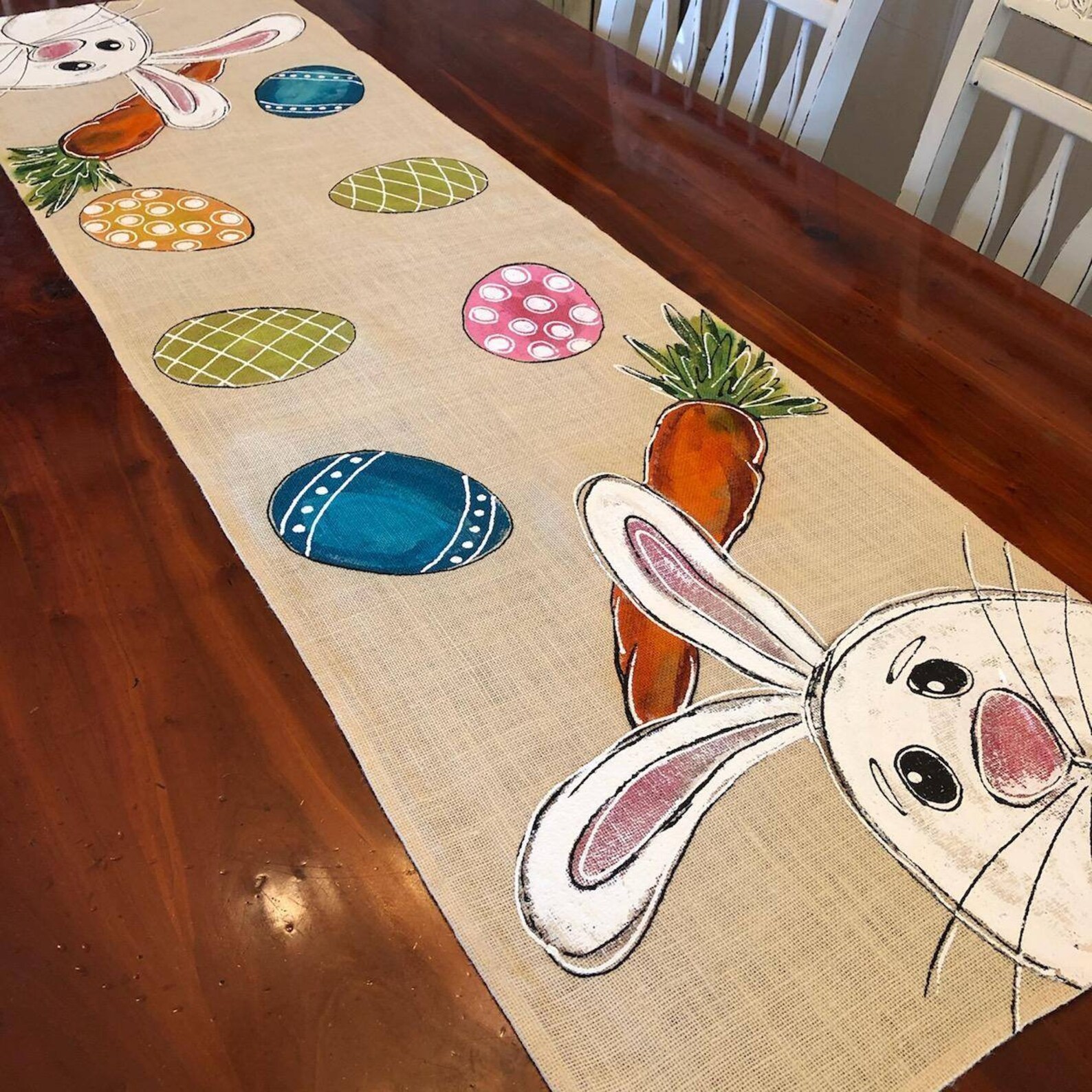 Easter Bunny and Eggs Cream Burlap Table Runner 18 X - Etsy