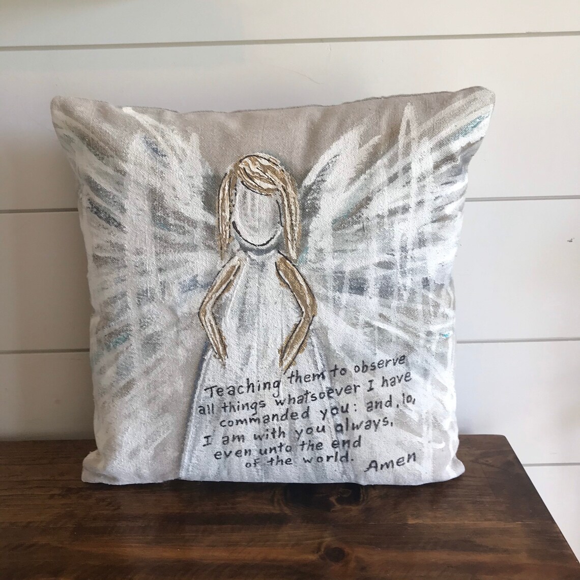 Angel and Quote Handpainted Pillow Pillow Cover Etsy
