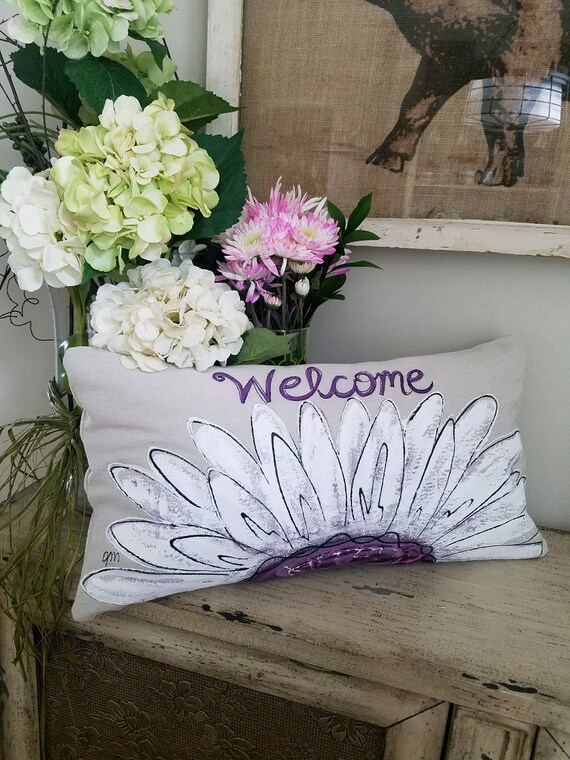 Window Seat Cushion, Purple Flowers, Farmhouse Bench Pillows