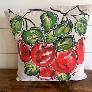 Red Apples Pillow, Hand-painted, Handmade, Pillow Cover