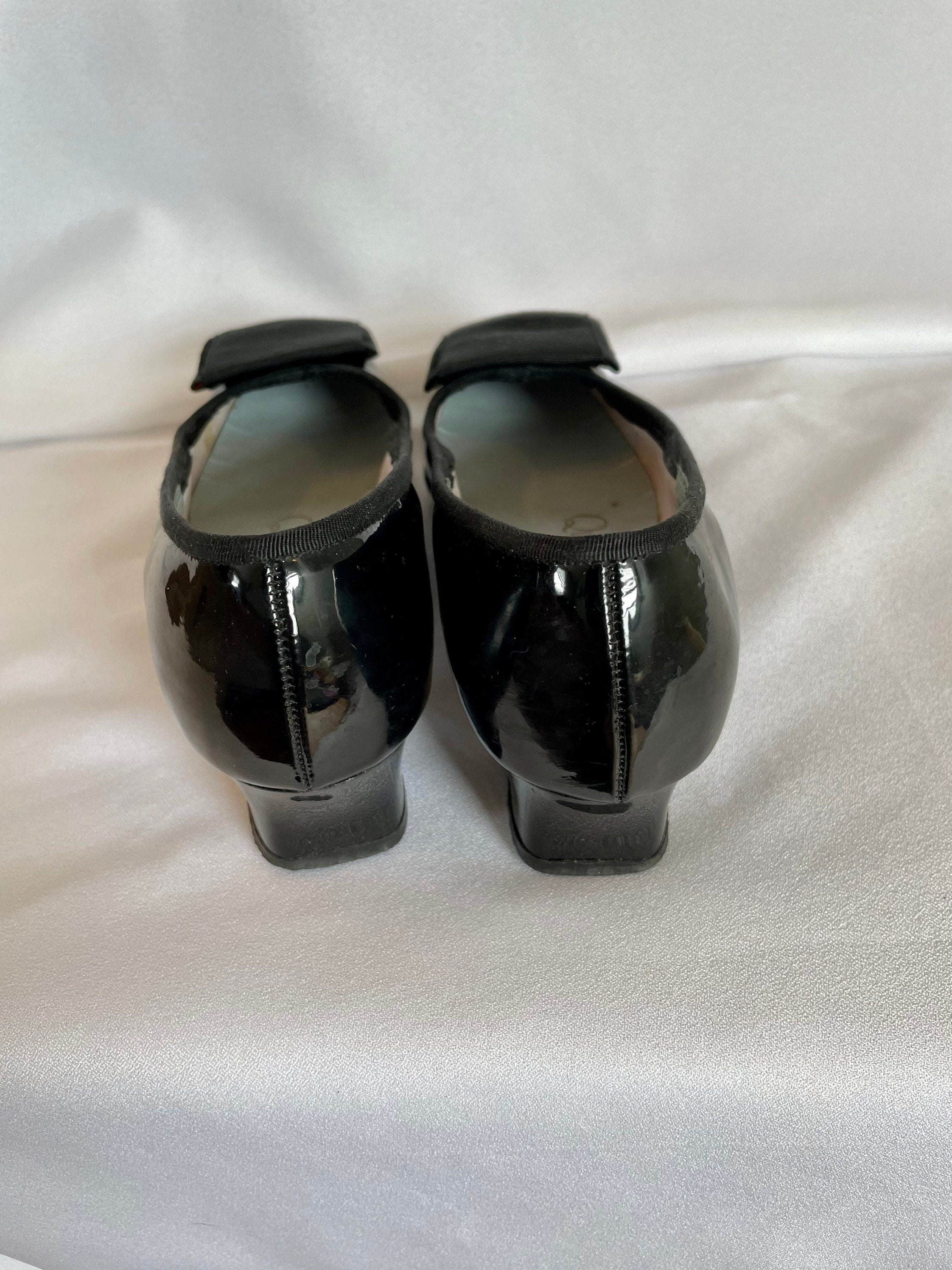 Vintage Qualicraft Black Patent Leather Square Toe Shoes Grosgrain ...