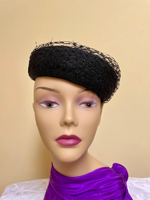 Ladies Black Pillbox Retro 1950's Fashion Hat with