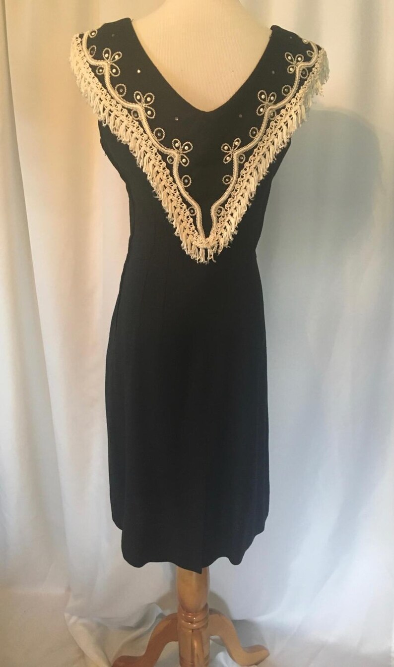 Black Sleeveless V Neck Dress with White Fringe Rope Beads Etsy