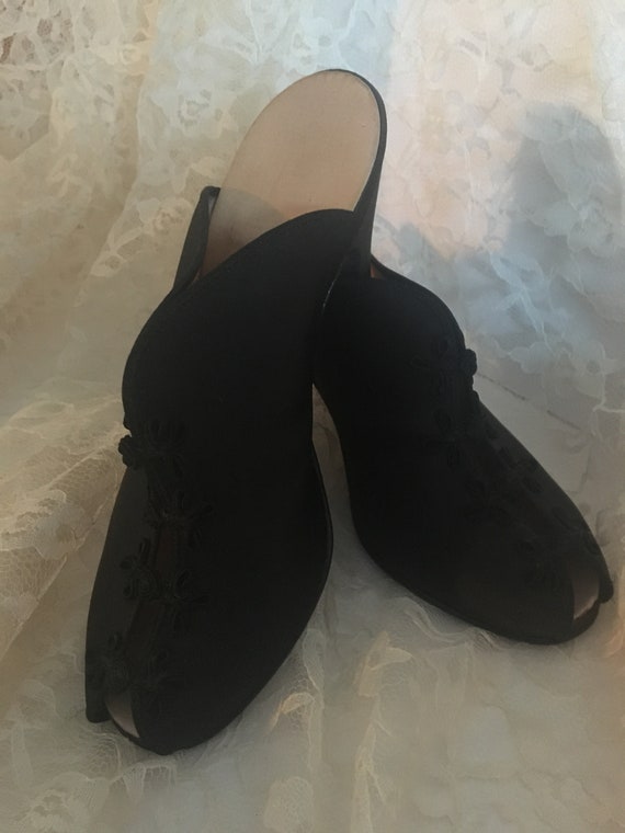 Daniel Green 1940's Black Satin Slip On Slippers H