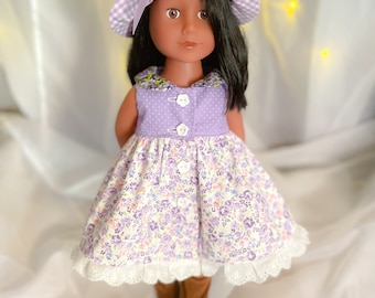 Eighteen Inch Doll Little Lilacs Tea Party Dress and Hat