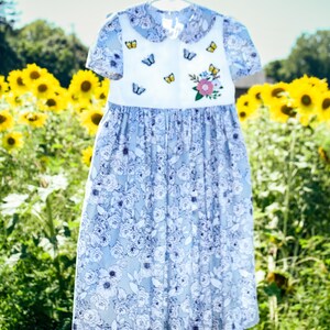 Girl’s Light Blue Floral and Lace Dress