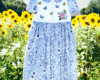 Girl’s Light Blue Floral and Lace Dress