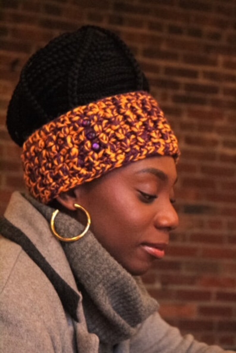 Gold and Purple Crocheted Headband image 3