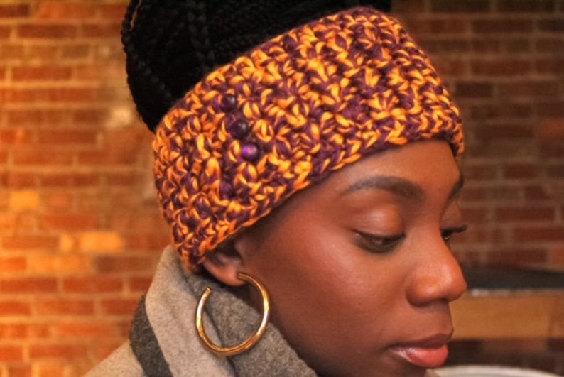 Gold and Purple Crocheted Headband image 2