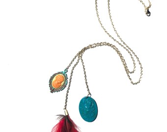 Turquoise en mandarijn Multi Hangketting