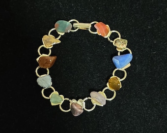 1970's Gold Tone Polished Natural Semi Precious Gemstones Bracelet