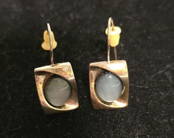 Pre 1980's KC Design Sterling Silver Light Blue Opal Dangle Pierced Earrings