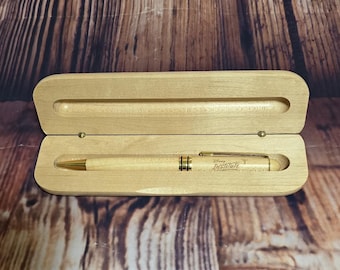 Pre 2007 Disney Institute Light Grain Wood Etched Pen And Box (Needs Ink Replacement Cartridge)