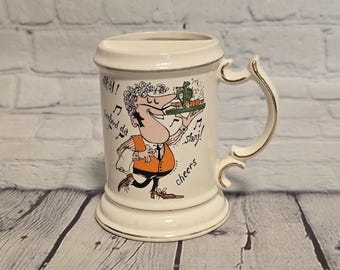 Pre 1960's Royal Crown Cheers Ceramic Mustache Mug/Cup Orange