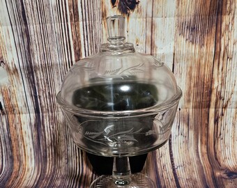 Pre 1950's Etched Glass Pedestal Bowl With Lid
