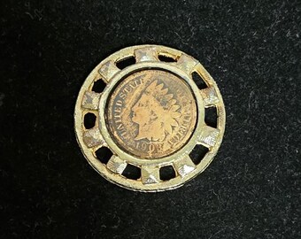 1903 Indian Head Penny In Gold Tone Bezel Pendant