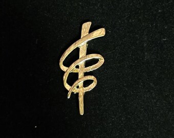Pre 1980's Gold Tone Staff And Swirl Brooch Pin