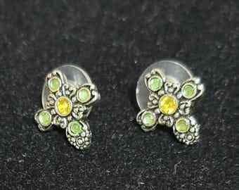 Pre 1990's Silver Tone Rhinestone Stud Pierced Earrings