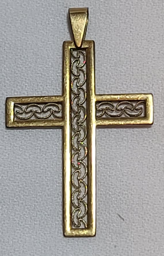 Gold Tone Cross Pendant Van Dell Signed