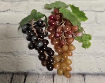 1960's Pair Of Hollow Soft Rubber Grape Clusters Red And Purple